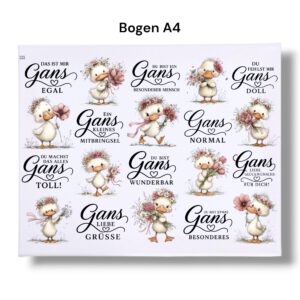 Rub Ons Sticker, Gans + Sprüche, DIN A4, randlose Rubon Sticker – Bild 3