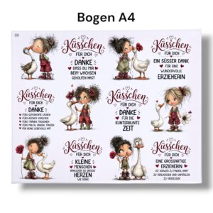 Rub Ons Sticker, Erzieherin, Küsschen für dich, Bogen DIN A4 – Bild 3