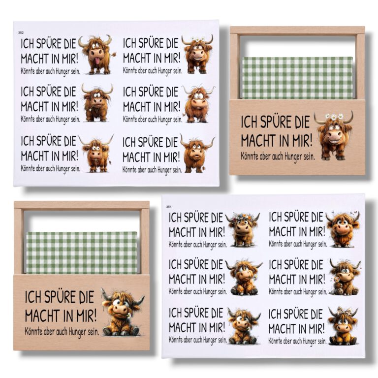 Rub On Serviettenhalter, DIN A4, lustige Highland Cow, Rub Ons
