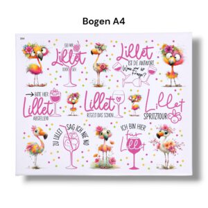Rub On Aperol, Lillet, DIN A4, bunt/farbig, lustige Flamingos, Rub Ons Untersetzer – Bild 4
