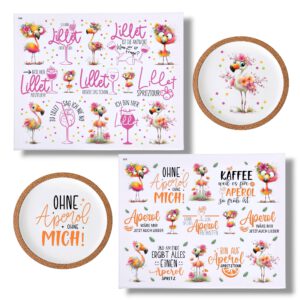 Rub On Aperol, Lillet, DIN A4, bunt/farbig, lustige Flamingos, Rub Ons Untersetzer – Bild 1