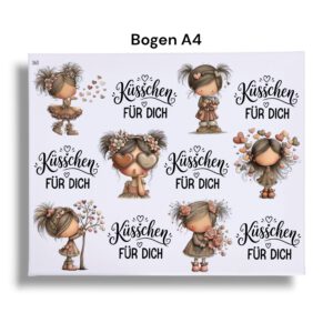 Rub Ons Sticker, Küsschen für dich, Bogen DIN A4 – Bild 3