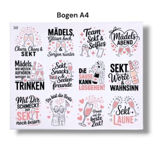 Rub On Sekt (368), DIN A4, Sprüche, Freundin, bunt/farbig, Rub Ons Untersetzer – Bild 3