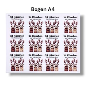 Rub-on-Sticker, 24 Küsschen bis Weihnachten, kleine Motive, DIN A4 – Bild 3