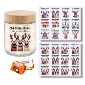 Rub-on-Sticker, 24 Küsschen bis Weihnachten, kleine Motive, DIN A4 – Bild 1