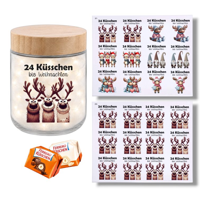 Rub-on-Sticker, 24 Küsschen bis Weihnachten, kleine Motive, DIN A4