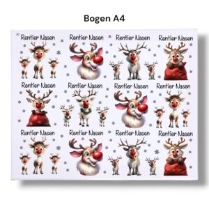 Rub-On, Rentier Nasen, kleine Motive, DIN A4,Weihnachten, Rentier Pupse, randlos – Bild 3