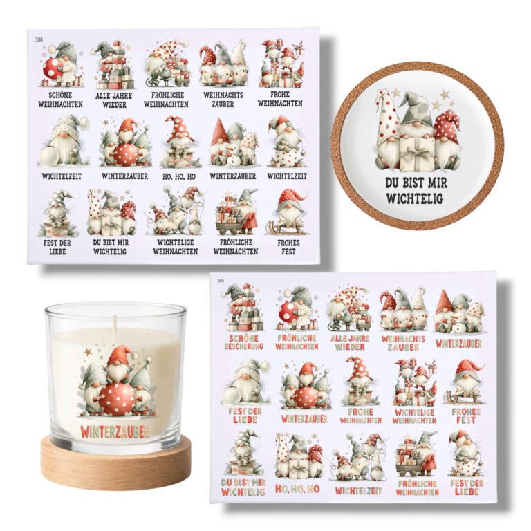 Rub On Wichtel, DIN A4, bunt/farbig, Weihnachten, Rub Ons Untersetzer