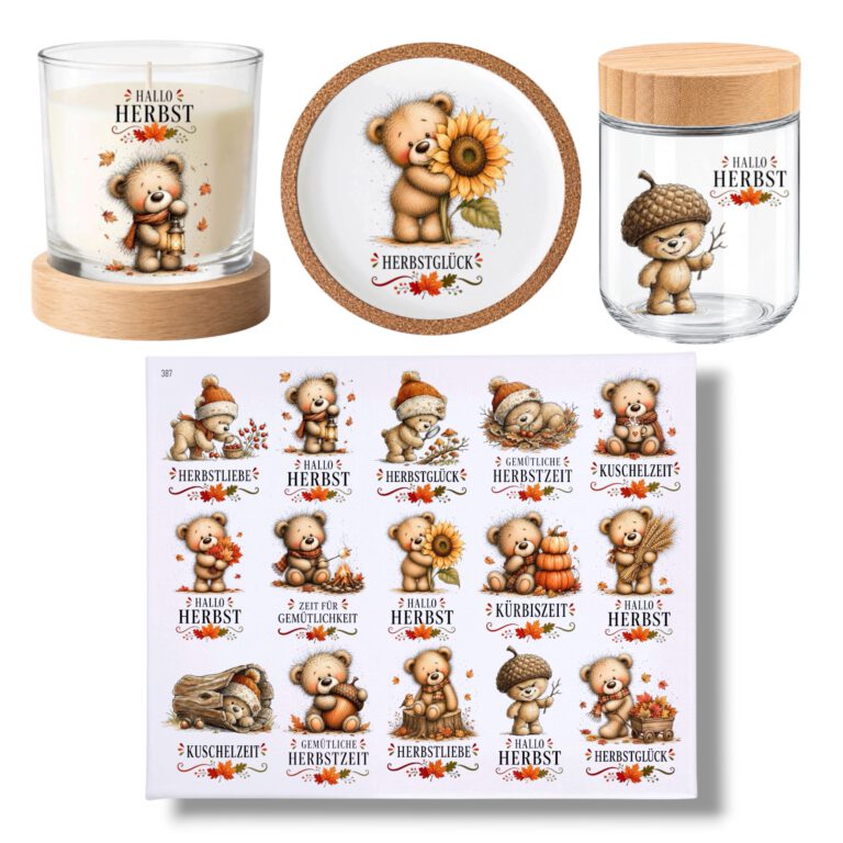 Rub On(387)Teddy, DIN A4, bunt/farbig, Herbst, Rub Ons Untersetzer
