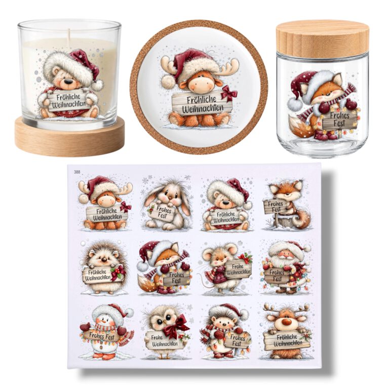 Rub On(388) Weihnachtstiere, DIN A4, bunt/farbig, Weihnachten, Rub Ons Untersetzer