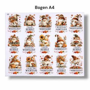 Rub On Wichtel Herbst, DIN A4, bunt/farbig, Rub Ons Untersetzer – Bild 3