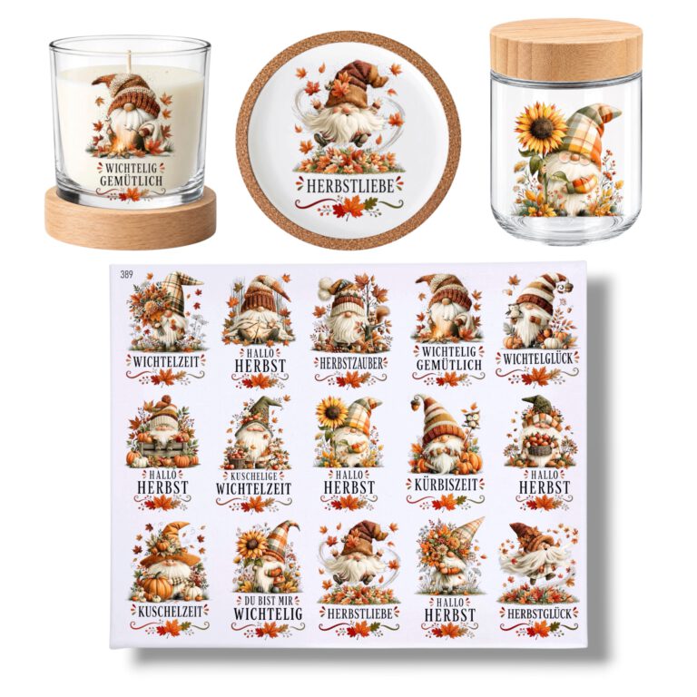 Rub On Wichtel Herbst, DIN A4, bunt/farbig, Rub Ons Untersetzer