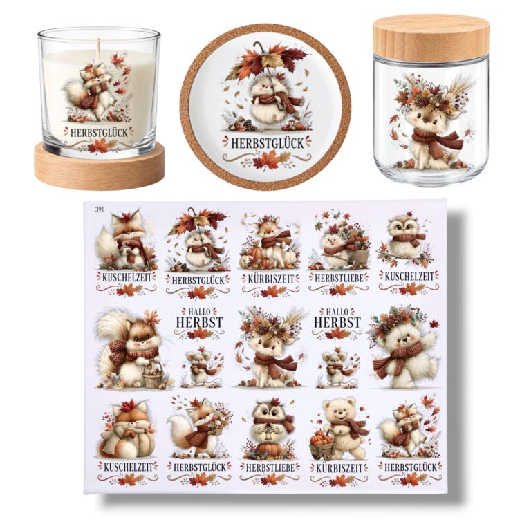 Rub On(391)Herbst cute, DIN A4, bunt/farbig, Rub Ons Untersetzer