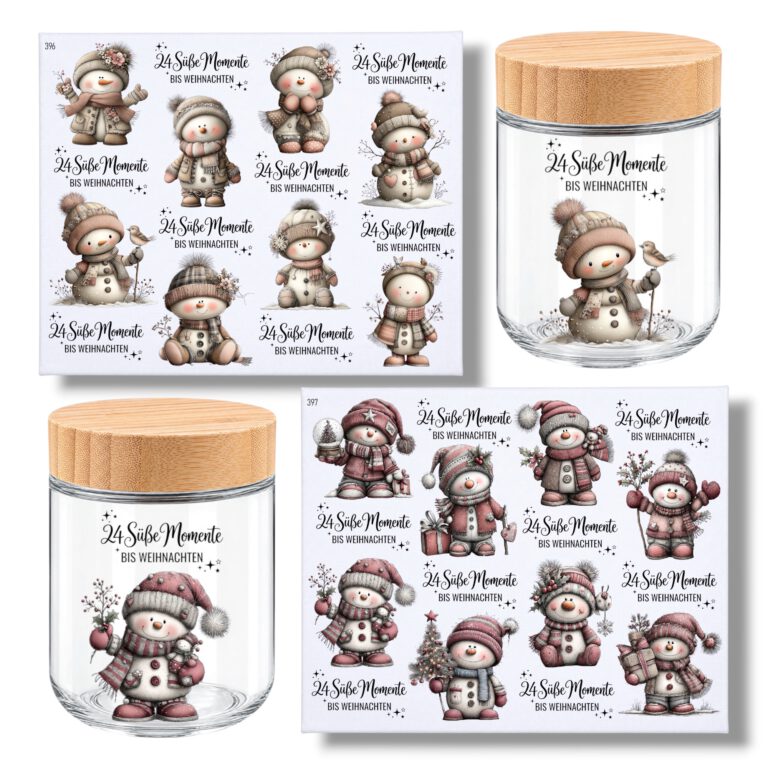 Rub-on-Sticker, 24 Süße Momente Weihnachten, DIN A4, Adventskalender im Glas
