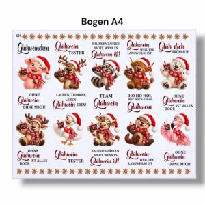 Rub On(401) Glühwein und Sprüche, Tiere, DIN A4, bunt/farbig, Rub Ons – Bild 3