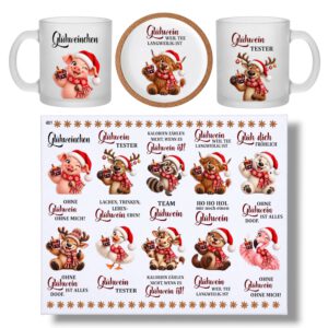 Rub On(401) Glühwein und Sprüche, Tiere, DIN A4, bunt/farbig, Rub Ons – Bild 1