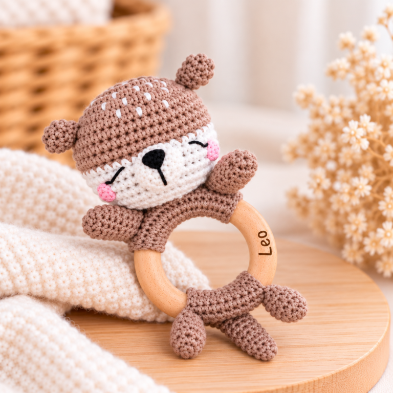 Babyrassel Otter gehäkelt personalisiert